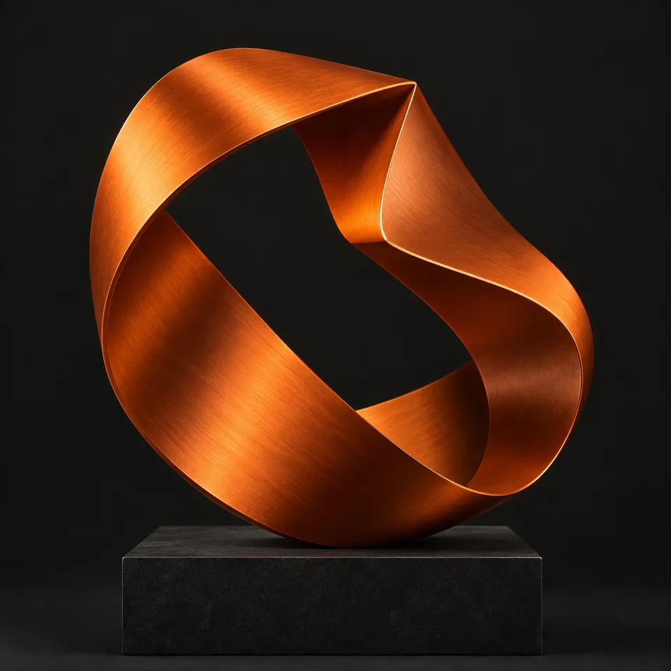 Folded orange sculpture illustrating the connection between form and function